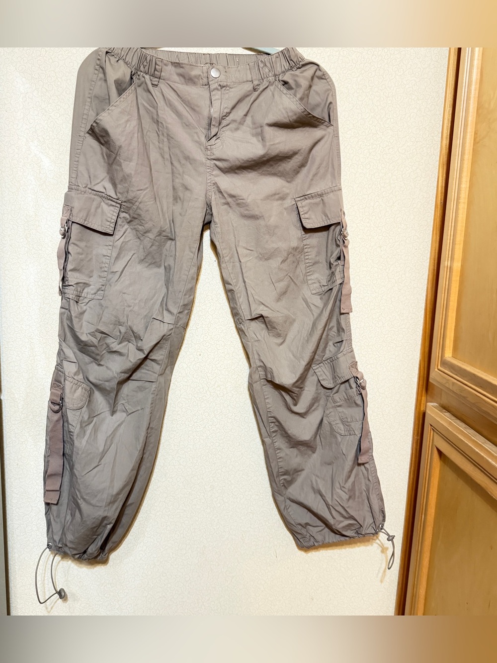 Orange Kiss Essentials 100% Cotton Cargo Parachute Pants Taupe Size S Y2K